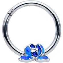 Load image into Gallery viewer, 16G 3/8 Lovely Blue Lotus Flower Hinged Segment Ring
