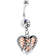 Load image into Gallery viewer, Clear CZ Gem Tie Me Up Corset Heart Valentines Day Dangle Belly Ring
