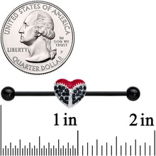 Load image into Gallery viewer, 14G Black CZ Gem Black Unzipped Heart Industrial Barbell 38mm
