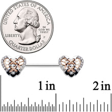 Load image into Gallery viewer, 14G 9/16 Clear Gem Tie Me Up Corset Heart Barbell Nipple Ring Set
