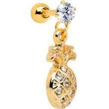Load image into Gallery viewer, 16G 1/4 Clear Gem Gold Tone Pineapple Dangle Cartilage Tragus
