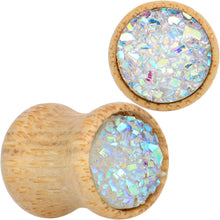 Load image into Gallery viewer, White Druzy Stone Wood Saddle Plug Set
