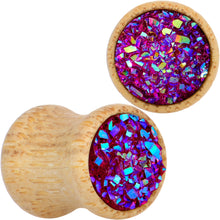 Load image into Gallery viewer, Pink Druzy Stone Wood Saddle Plug Set
