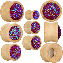Load image into Gallery viewer, Pink Druzy Stone Wood Saddle Plug Set
