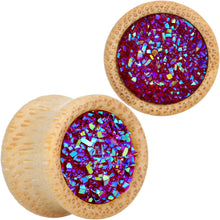 Load image into Gallery viewer, 9/16 Pink Druzy Stone Wood Saddle Plug Set
