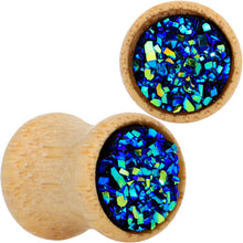 Load image into Gallery viewer, Blue Druzy Stone Wood Saddle Plug Set
