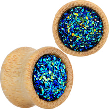 Load image into Gallery viewer, 9/16 Blue Druzy Stone Wood Saddle Plug Set
