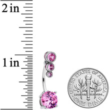 Load image into Gallery viewer, Pink CZ Gem Triple Drop Round Belly Ring
