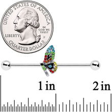 Load image into Gallery viewer, 14G Blue Red Green Gem Glitz Dragonfly Industrial Barbell 38mm
