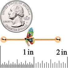 Load image into Gallery viewer, 14G Blue Gem Rose Gold Tone Dragonfly Industrial Barbell 38mm
