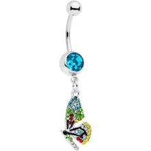 Load image into Gallery viewer, Blue Red Green Gem Glitzy Dragonfly Dangle Belly Ring
