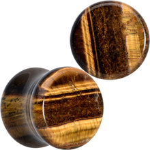 Load image into Gallery viewer, Natural Brown Tiger Eye Stone Double Flare Plug Set
