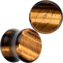 Load image into Gallery viewer, Natural Brown Tiger Eye Stone Double Flare Plug Set
