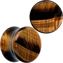 Load image into Gallery viewer, Natural Brown Tiger Eye Stone Double Flare Plug Set

