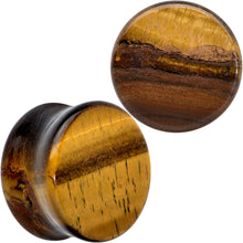 Load image into Gallery viewer, Natural Brown Tiger Eye Stone Double Flare Plug Set
