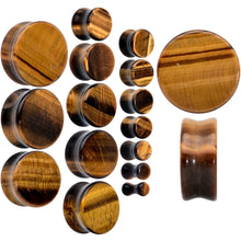 Load image into Gallery viewer, Natural Brown Tiger Eye Stone Double Flare Plug Set
