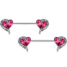 Load image into Gallery viewer, 14G 9/16 Clear Pink Gem Curve Heart Valentines Nipple Ring Set
