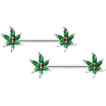 Load image into Gallery viewer, 14G 9/16 Tiny Ladybug Leaves Barbell Nipple Ring Set
