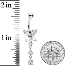 Load image into Gallery viewer, Clear CZ Gem Open Wing Butterfly Dangle Belly Ring
