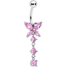 Load image into Gallery viewer, Pink CZ Gem Open Wing Butterfly Dangle Belly Ring
