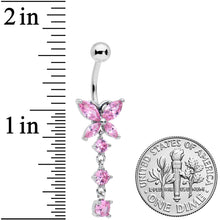 Load image into Gallery viewer, Pink CZ Gem Open Wing Butterfly Dangle Belly Ring
