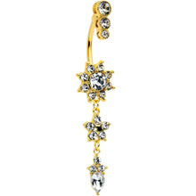 Load image into Gallery viewer, Clear Gem Gold Tone Triple Drop Star Dangle Belly Ring
