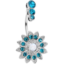 Load image into Gallery viewer, White Faux Opal Clear Blue Gem Triple Drop Floral Belly Ring
