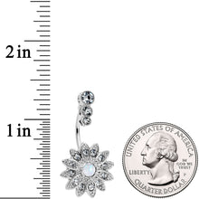 Load image into Gallery viewer, White Faux Opal Clear Gem Triple Drop Floral Belly Ring
