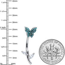 Load image into Gallery viewer, Clear Blue Gem Branch Butterfly Top Mount Belly Ring
