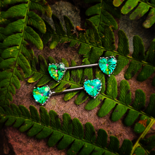 Load image into Gallery viewer, 14G 9/16 Green CZ Gem Heart Valentines Day Nipple Ring Set
