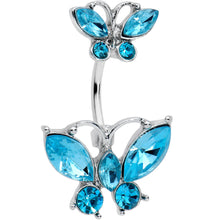 Load image into Gallery viewer, Blue Gem Double Butterfly Double Mount Belly Ring
