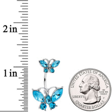 Load image into Gallery viewer, Blue Gem Double Butterfly Double Mount Belly Ring
