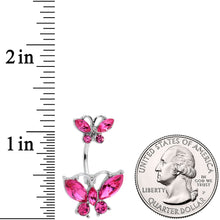Load image into Gallery viewer, Pink Gem Double Butterfly Double Mount Belly Ring
