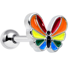 Load image into Gallery viewer, 16G 1/4 Pride Rainbow Stripes Butterfly Cartilage Tragus Earring

