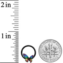 Load image into Gallery viewer, 16G 3/8 Black Rainbow Pride Butterfly Hinged Segment Ring
