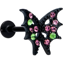Load image into Gallery viewer, 16G 5/16 Pink Green Gem Black Bat Wings Halloween Labret Tragus

