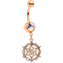 Load image into Gallery viewer, Clear CZ Gem Rose Gold Tone Geometric Web Dangle Belly Ring
