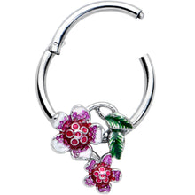 Load image into Gallery viewer, 16G 3/8 Red Purple Flower in Flower Hinged Segment Ring

