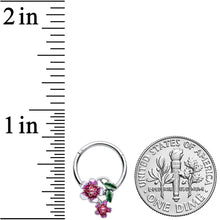 Load image into Gallery viewer, 16G 3/8 Red Purple Flower in Flower Hinged Segment Ring
