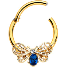 Load image into Gallery viewer, 16G 3/8 Blue Gem Gold Tone Beautiful Bee Hinged Segment Ring
