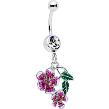 Load image into Gallery viewer, Clear Red Gem Flower in Flower Dangle Belly Ring
