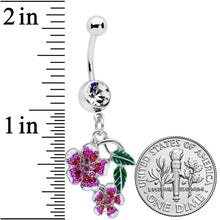 Load image into Gallery viewer, Clear Red Gem Flower in Flower Dangle Belly Ring
