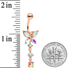Load image into Gallery viewer, Aurora CZ Gem Rose Gold Tone Open Wing Butterfly Dangle Belly Ring
