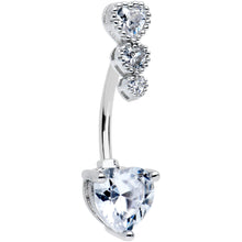 Load image into Gallery viewer, Clear CZ Gem Triple Heart Drop Heart Valentines Day Belly Ring
