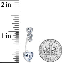 Load image into Gallery viewer, Clear CZ Gem Triple Heart Drop Heart Valentines Day Belly Ring
