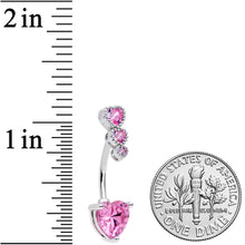 Load image into Gallery viewer, Pink CZ Gem Triple Heart Drop Heart Valentines Day Belly Ring
