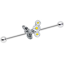 Load image into Gallery viewer, 14G Clear Gem Butterfly Daisy Flowers Industrial Barbell 38mm

