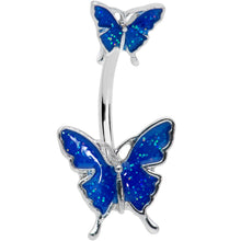 Load image into Gallery viewer, Blue Double Butterfly Glitter Wings Double Mount Belly Ring
