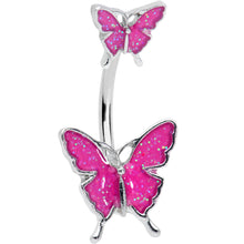 Load image into Gallery viewer, Pink Double Butterfly Glitter Wings Double Mount Belly Ring
