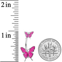 Load image into Gallery viewer, Pink Double Butterfly Glitter Wings Double Mount Belly Ring
